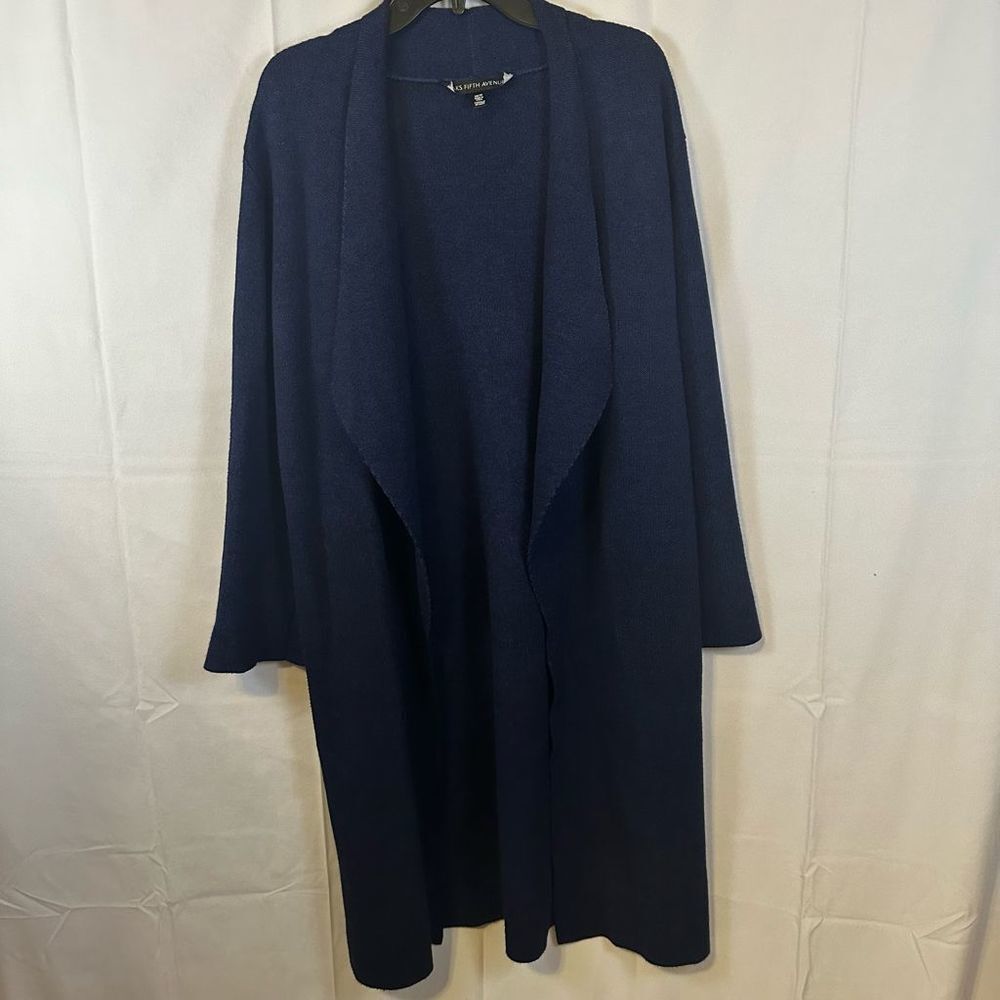 Saks Fifth Avenue Duster Sweater Cardigan Heavy Open Front Whipstitch Navy XS